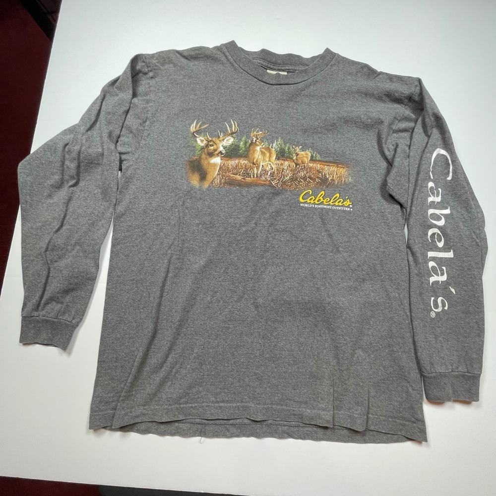 Cabelas Kids Long Sleeve Deer Graphic T-Shirt Gray Outdoor Hunting Tee - Picture 2 of 5